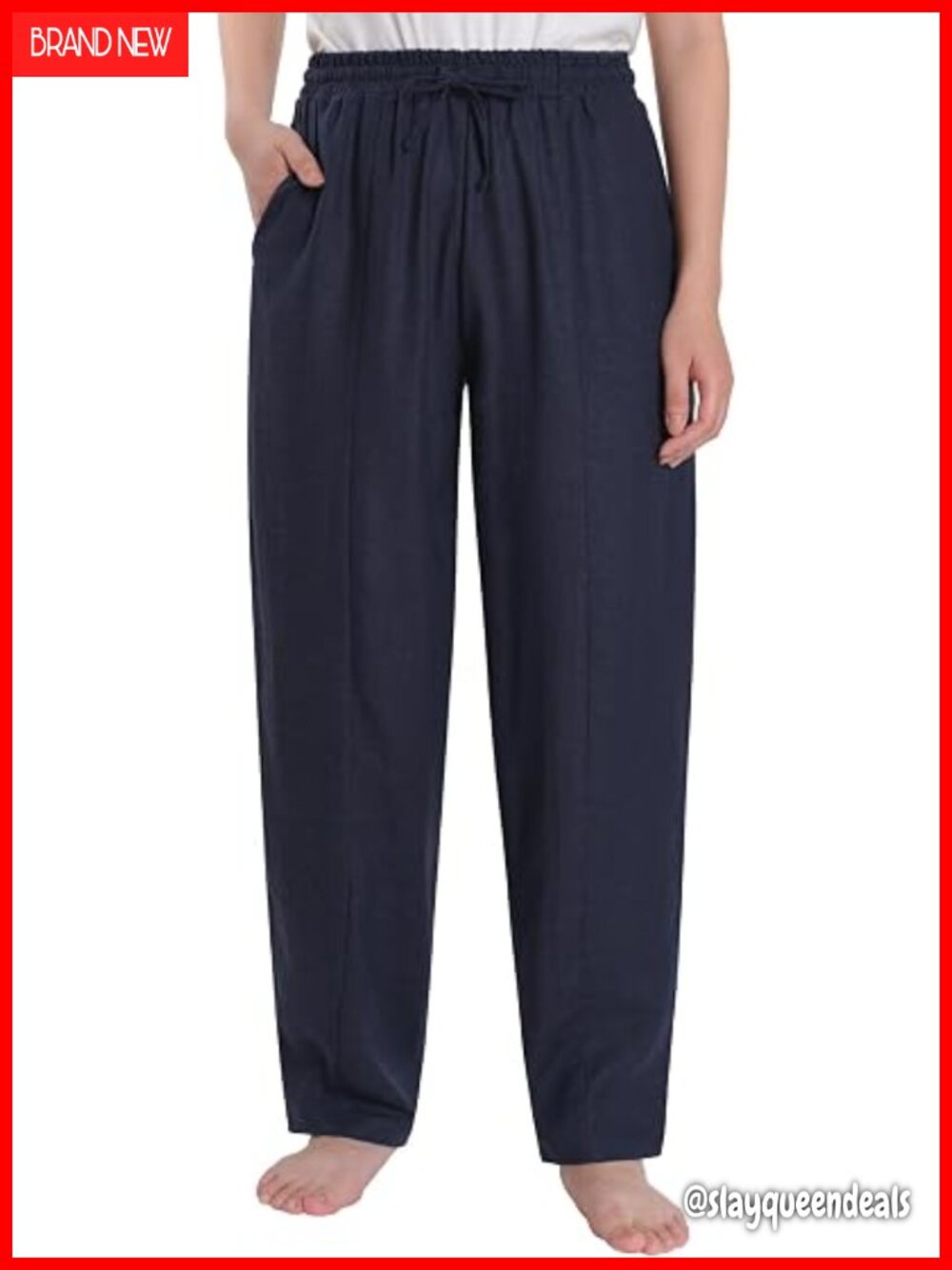 Women's Petite Linen Casual Harem Pants with Pockets